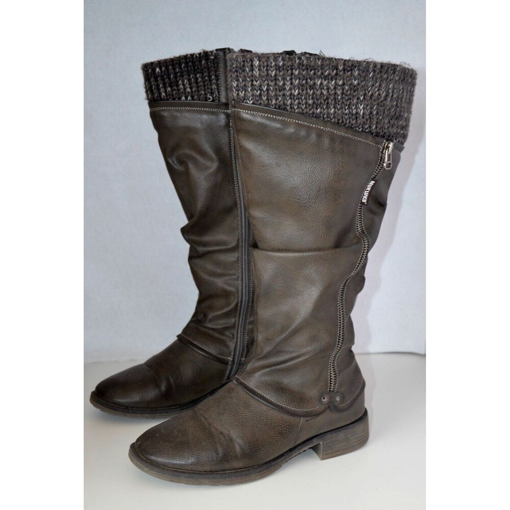 MUK LUKS Womens 8 Greenish Gray Bianca Tall Riding Boots Knit Top Faux Leather
